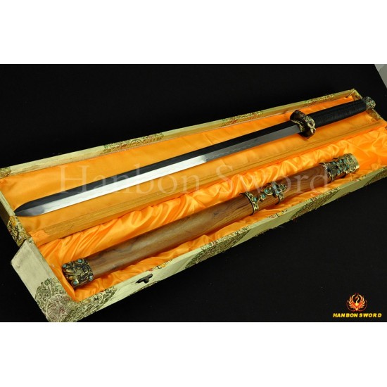 HIGH QUALITY HAND MADE CHINESE SWORD Qin JIAN FOLDED STEEL CLAY TEMPERED BLADE