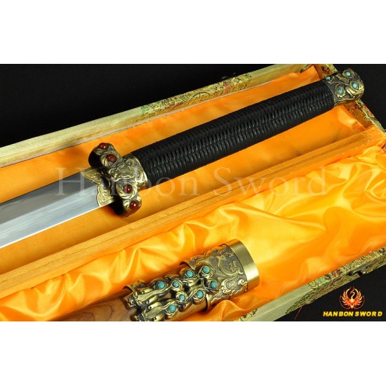 HIGH QUALITY HAND MADE CHINESE SWORD Qin JIAN FOLDED STEEL CLAY TEMPERED BLADE