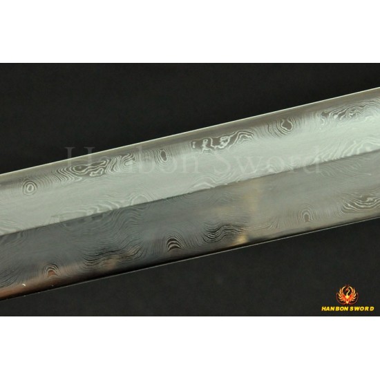 Traditional Hand Forged Chinese Sword Jian Folded Steel Clay Tempered Blade Feather Grain