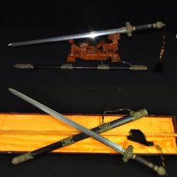 Traditional Hand Forged Chinese Sword Jian Folded Steel Clay Tempered Blade Feather Grain