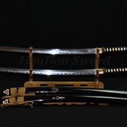 Kill Bill Sword Set | The Bride & Bill Katana Daisho Kit | Hand-Forged Damascus Steel Clay Tempered Blade - HanBon Forge