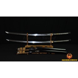 Kill Bill Sword Set | The Bride & Bill Katana Daisho Kit | Hand-Forged Damascus Steel Clay Tempered Blade - HanBon Forge