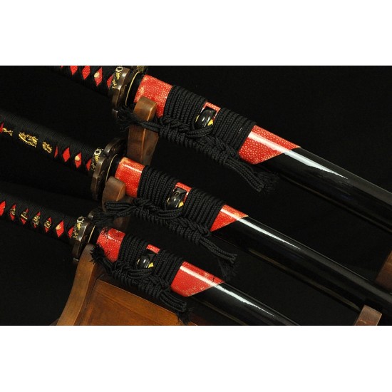 1095 High Carbon Steel Clay Tempered Samurai Sword Daisho Set KATANA WAKIZASHI TANTO