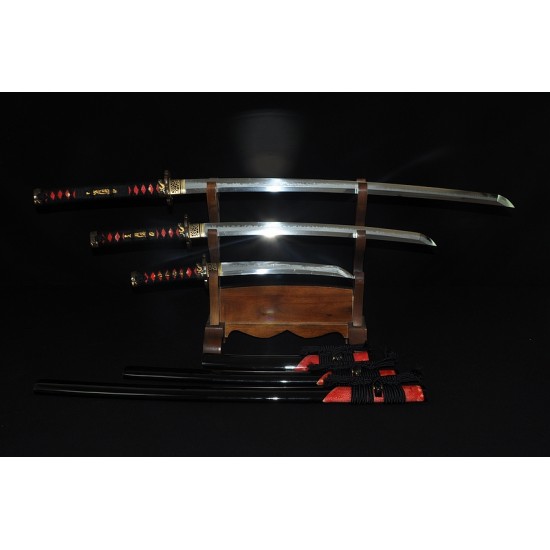 1095 High Carbon Steel Clay Tempered Samurai Sword Daisho Set KATANA WAKIZASHI TANTO