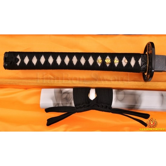 HAND MADE JAPANESE SAMURAI SWORD BLACK STEEL Oil Quenched FULL TANG BLADE