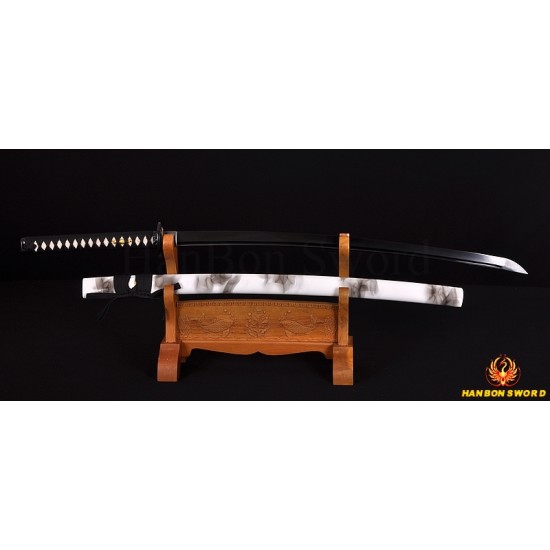 HAND MADE JAPANESE SAMURAI SWORD BLACK STEEL Oil Quenched FULL TANG BLADE