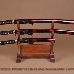 Japanese Samurai Dragon Swords Set katana+wakizashi+tanto Black Full Tang Blade