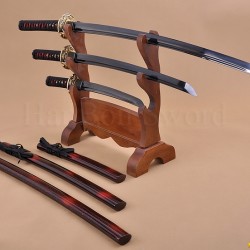 Japanese Samurai Dragon Swords Set katana+wakizashi+tanto Black Full Tang Blade