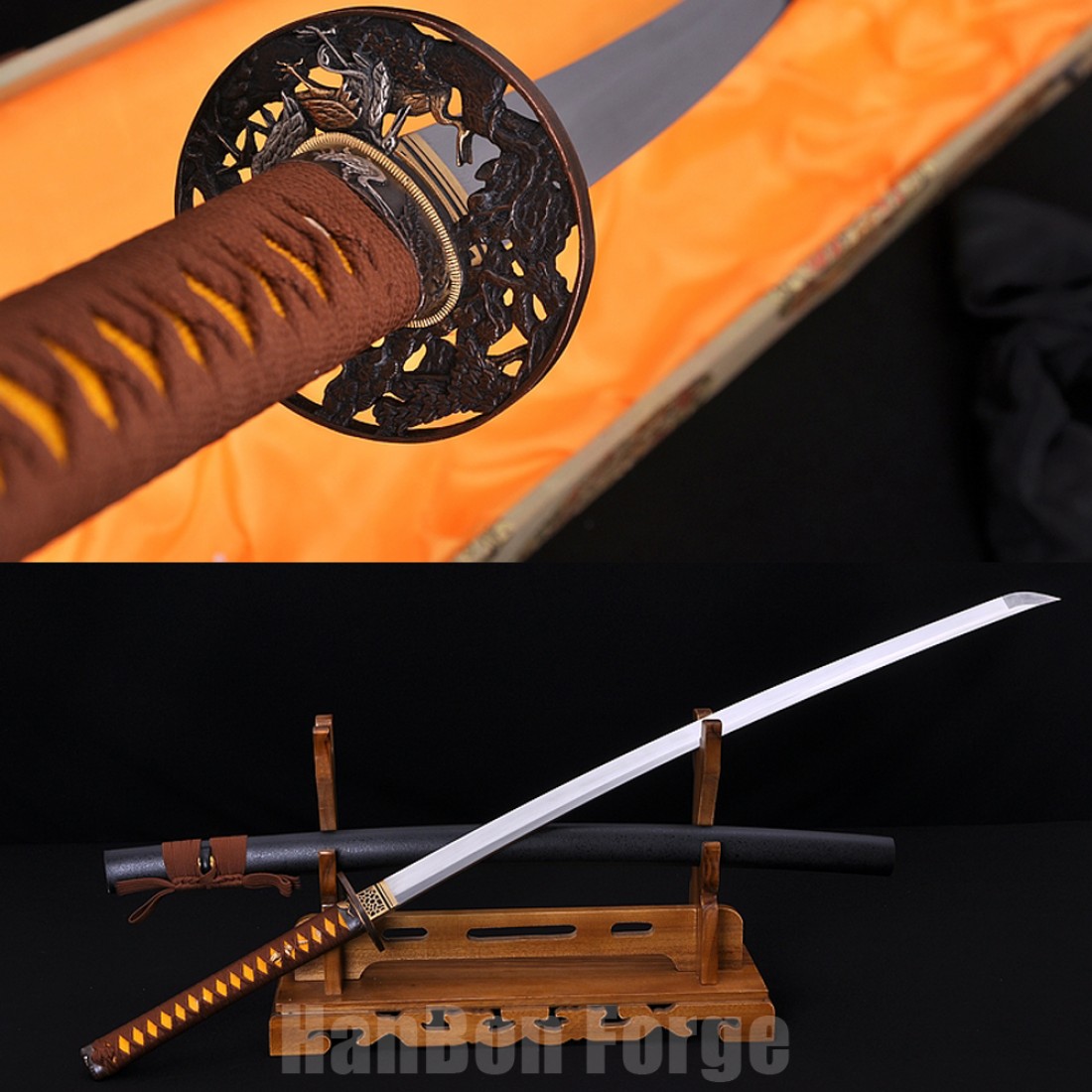 Japanese Katana - Handmade Samurai Sword with Folded Pattern Steel ...