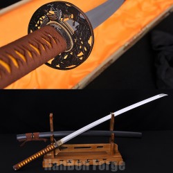  Japanese KATANA SWORD Handmade Samurai Sword Folded Pattern Steel Blade With Copper Tsuba