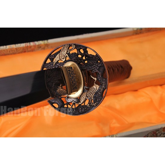  Japanese KATANA SWORD Handmade Samurai Sword Folded Pattern Steel Blade With Copper Tsuba