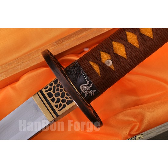  Japanese KATANA SWORD Handmade Samurai Sword Folded Pattern Steel Blade With Copper Tsuba