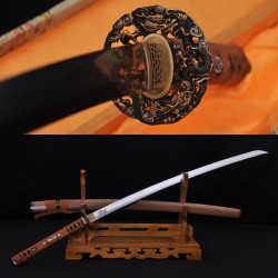 Hand Forged Damascus Steel Clay Tempered Blade Dragon Hawk Koshirae Hualee Saya Japanese KATANA Samurai Sword