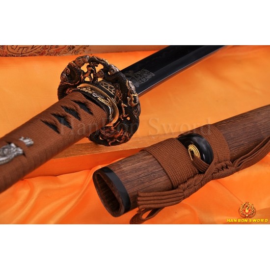Hand Forged Damascus Steel Clay Tempered Blade Dragon Hawk Koshirae Hualee Saya Japanese KATANA Samurai Sword