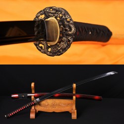 BLACK FULL TANG BLADE DRAGON KOSHIRAE KATANA HAND MADE Oil Quenched JAPANESE SAMURAI SWORD for sale