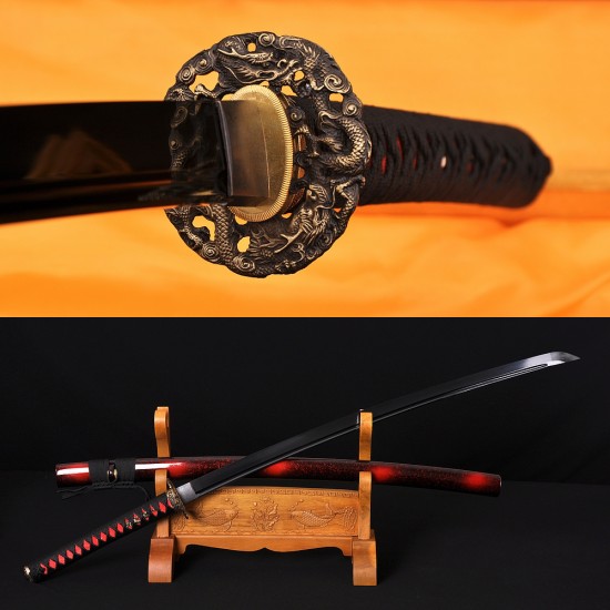 BLACK FULL TANG BLADE DRAGON KOSHIRAE KATANA HAND MADE Oil Quenched JAPANESE SAMURAI SWORD for sale