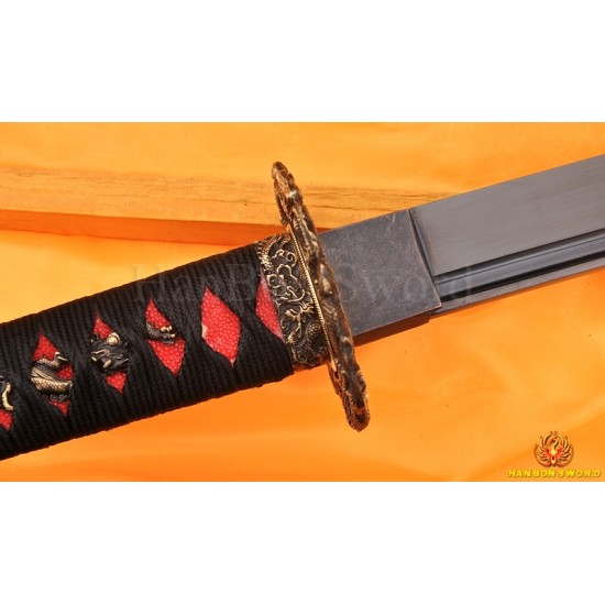 BLACK FULL TANG BLADE DRAGON KOSHIRAE KATANA HAND MADE Oil Quenched JAPANESE SAMURAI SWORD for sale