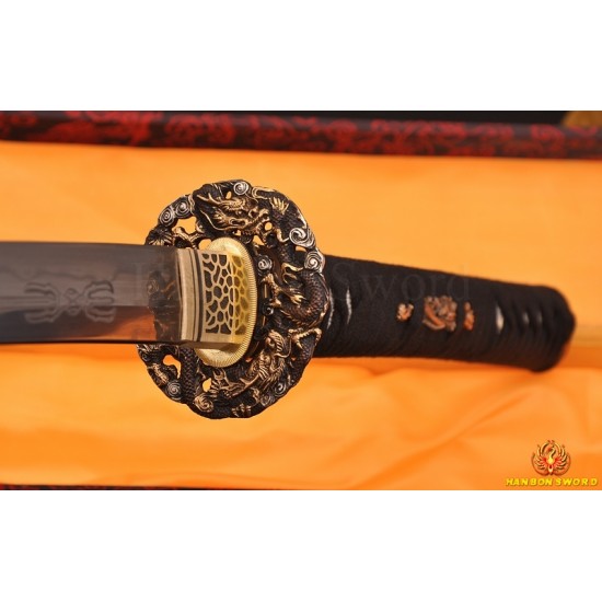 Fully Hand Forged Damascus Steel Clay Tempered Blade Dragon Koshirae KATANA Japanese Samurai Sword