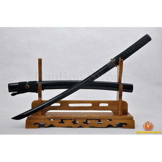 Hand Forged Black Wakizshi Japanese Samurai Sword black carbon steel blade