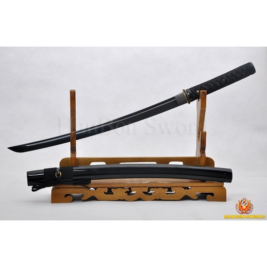 Hand Forged Black Wakizshi Japanese Samurai Sword black carbon steel blade