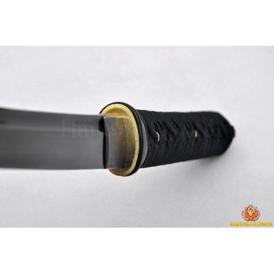 Hand Forged Black Wakizshi Japanese Samurai Sword black carbon steel blade