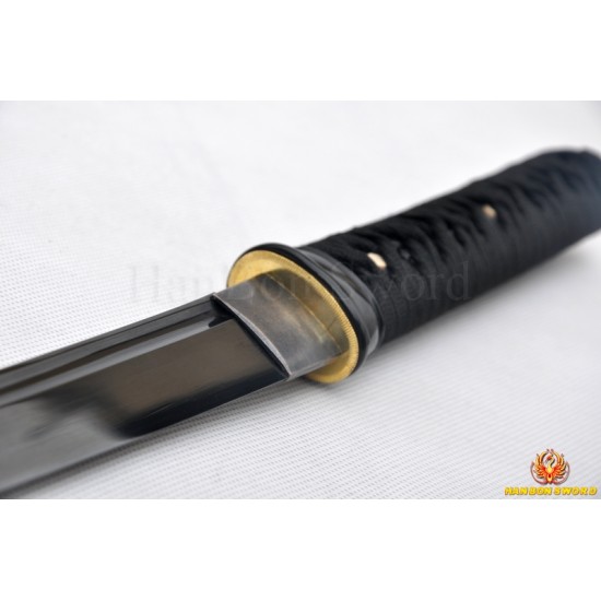 Hand Forged Black Wakizshi Japanese Samurai Sword black carbon steel blade