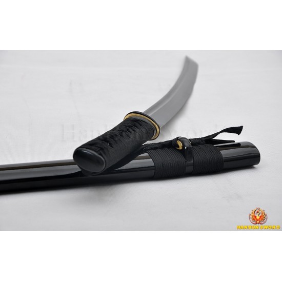 Hand Forged Black Wakizshi Japanese Samurai Sword black carbon steel blade