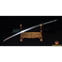 Damascus Steel Clay Tempered Blade Brass Hawk Koshirae KATANA Japanese Samurai Sword