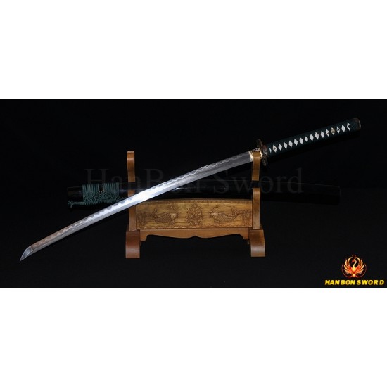 Damascus Steel Clay Tempered Blade Brass Hawk Koshirae KATANA Japanese Samurai Sword