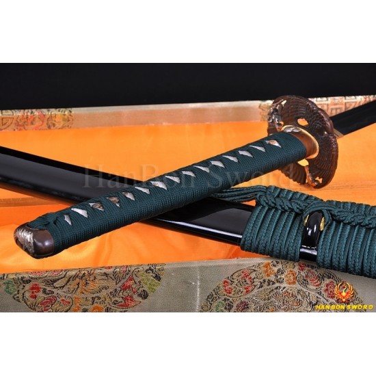 Damascus Steel Clay Tempered Blade Brass Hawk Koshirae KATANA Japanese Samurai Sword