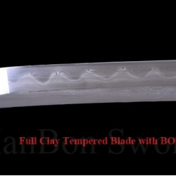 Damascus Steel Clay Tempered Blade Brass Hawk Koshirae KATANA Japanese Samurai Sword
