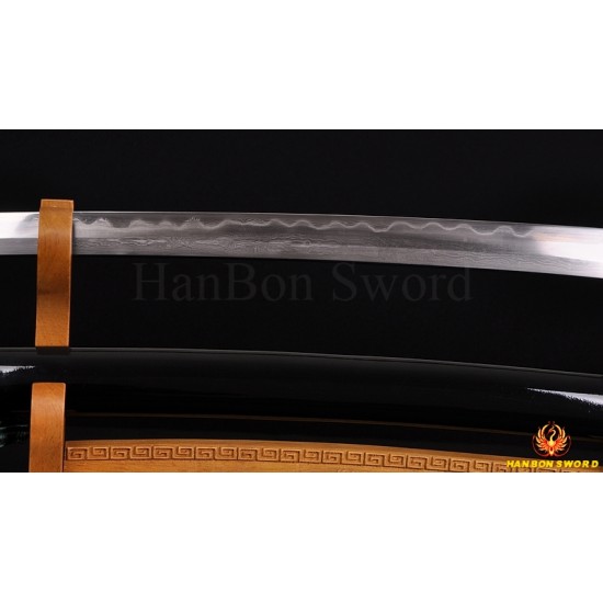 Damascus Steel Clay Tempered Blade Brass Hawk Koshirae KATANA Japanese Samurai Sword