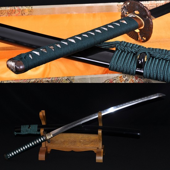 Damascus Steel Clay Tempered Blade Brass Hawk Koshirae KATANA Japanese Samurai Sword