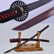 Japanese Sword KATANA Black&Red Damascus Oil Quenched Full Tang Blade Iron Koshirae 