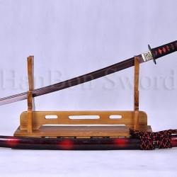 Japanese Sword KATANA Black&Red Damascus Oil Quenched Full Tang Blade Iron Koshirae 