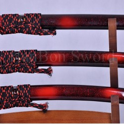 High Quality Japanese Sword Set KATANA+WAKIZASHI+TANTO Black&Red Damascus Full Tang Blade