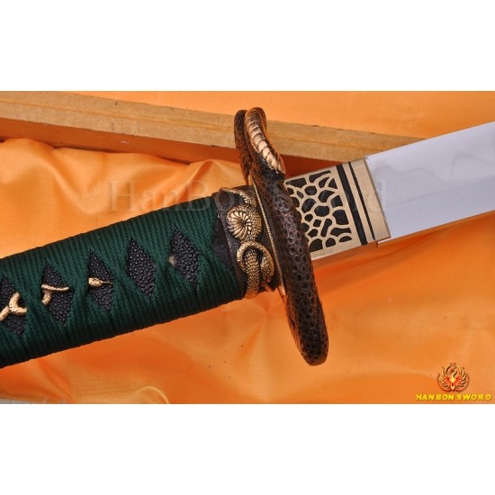 JAPANESE SAMURAI SWORD KATANA BRASS SNAKE KOSHIRAE HUALEE SAYA CLAY TEMPERED FULL TANG BLADE 