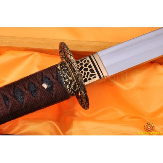 Straight HAMON Fully Hand Forged Damascus Steel Clay Tempered Blade Japanese KATANA Samurai Sword