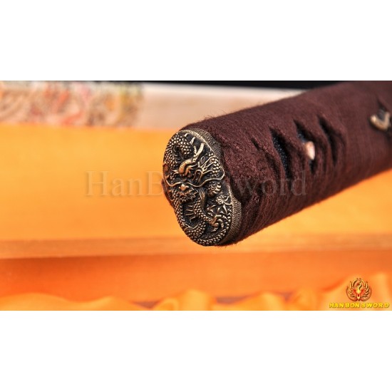 Straight HAMON Fully Hand Forged Damascus Steel Clay Tempered Blade Japanese KATANA Samurai Sword