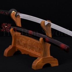 Fully Hand Forged Damascus Steel Clay Tempered Blade Straight HAMON Japanese Samurai Sword