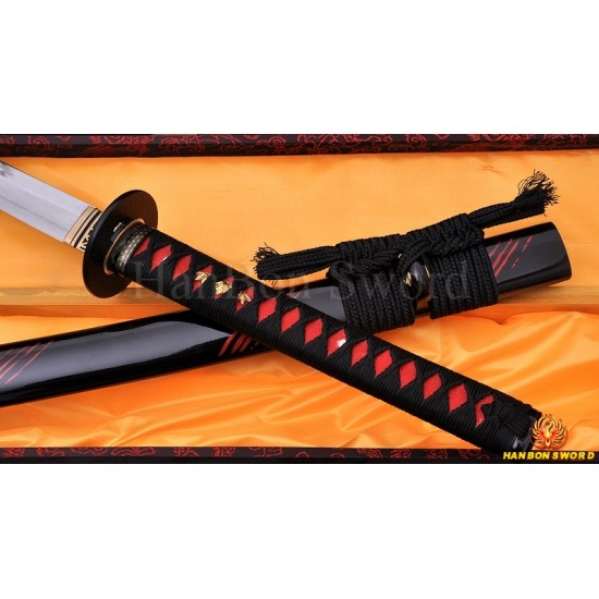 Fully Hand Forged Damascus Steel Clay Tempered Blade Straight HAMON Japanese Samurai Sword