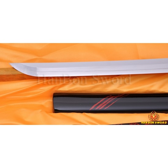 Fully Hand Forged Damascus Steel Clay Tempered Blade Straight HAMON Japanese Samurai Sword