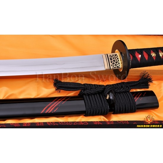 Fully Hand Forged Damascus Steel Clay Tempered Blade Straight HAMON Japanese Samurai Sword