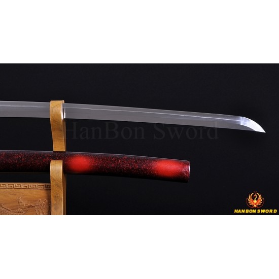 Fully Hand Forged Damascus Steel Clay Tempered Blade Straight HAMON Japanese Samurai Sword