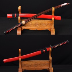 Hand Forged Black&Red Damascus Oil Quenched Full Tang Blade Japanese Wakizashi Sword