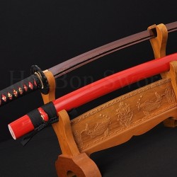 Hand Forged Black&Red Damascus Oil Quenched Full Tang Blade Japanese Wakizashi Sword