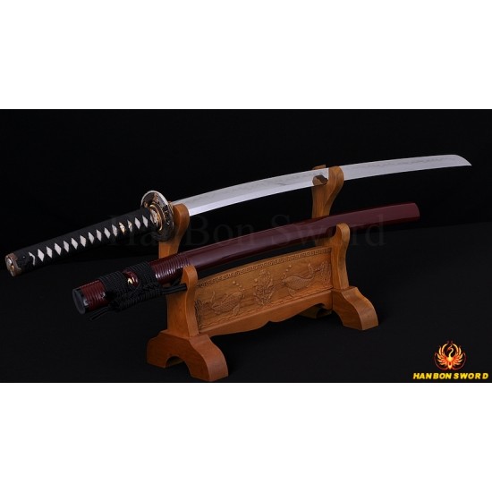 Fully Hand Forged Damascus Steel Clay Tempered Blade Hawk Koshirae KATANA Japanese Samurai Sword