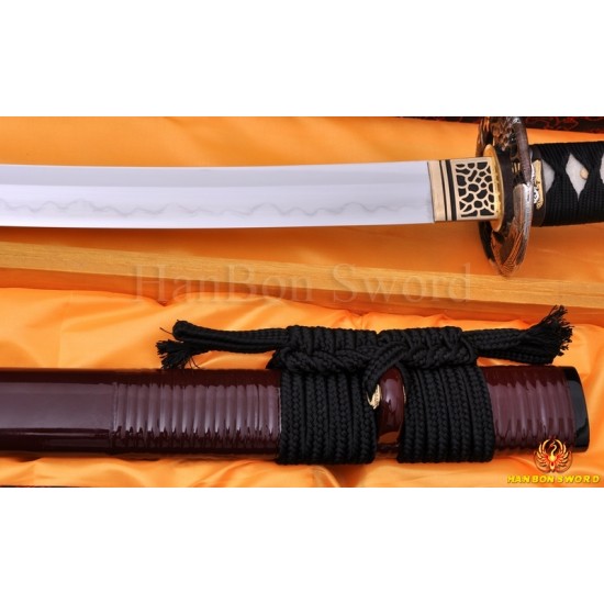 Hand Forged Damascus Steel Clay Tempered Blade Wave Koshirae Japanese KATANA Samurai Sword