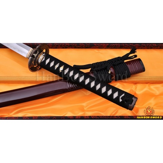 Fully Hand Forged Damascus Steel Clay Tempered Blade Hawk Koshirae KATANA Japanese Samurai Sword