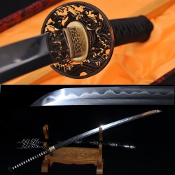 Hand Forged Damascus Steel Clay Tempered Blade Wave Koshirae Japanese KATANA Samurai Sword